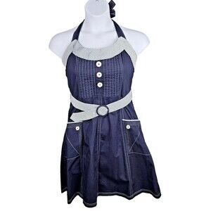 Anthropologie Halter Dress Blue White Stripe Cotton Stretch Size 14 Nautical